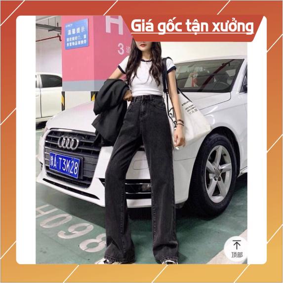 Quần jean bò ống suông rộng nữ lưng cao vải dày đẹp cao cấp hàng Quảng Châu phong cách Hàn Quốc style 2021-HAPONO-J034 | BigBuy360 - bigbuy360.vn