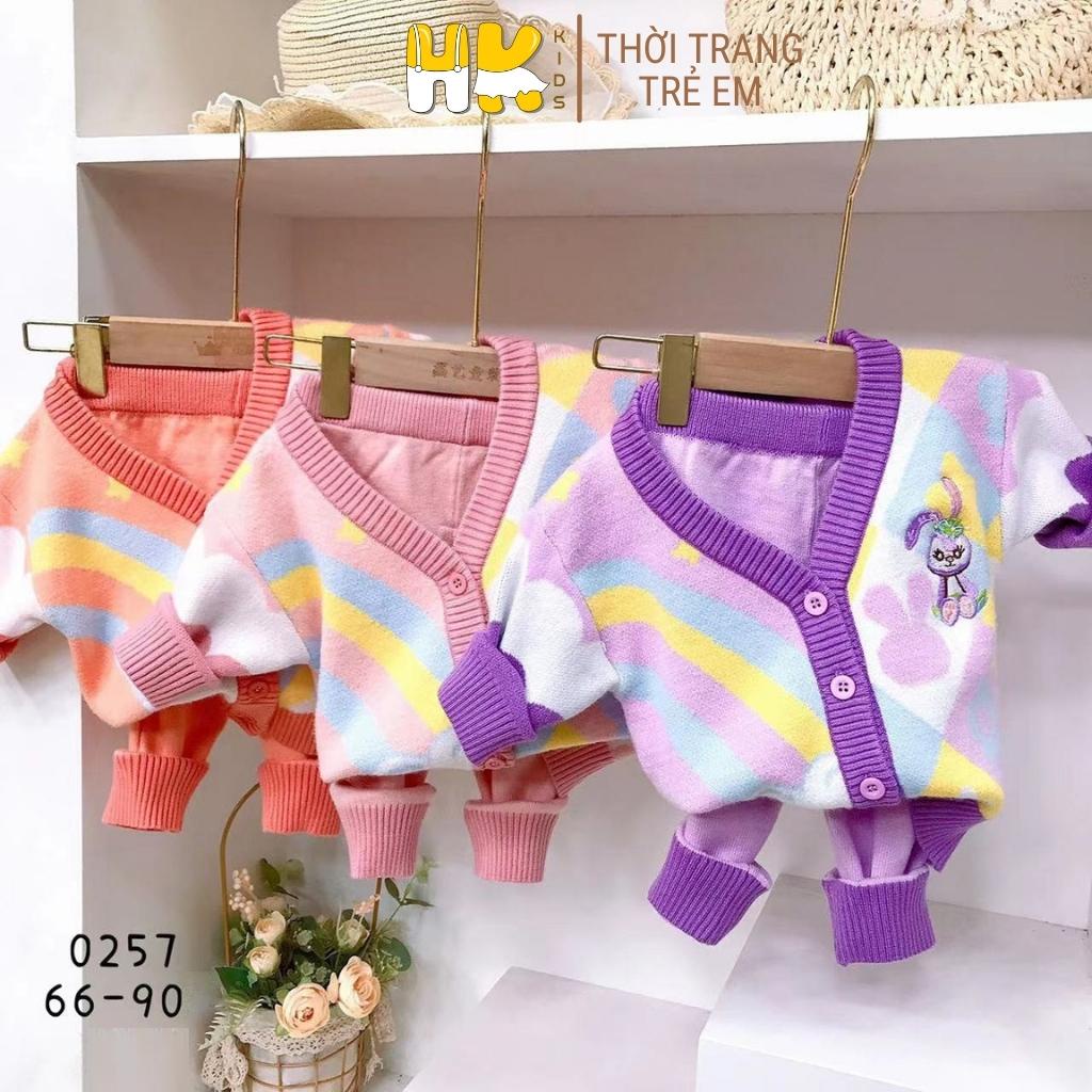 Bộ quần áo len cho bé gái HK KIDS kiểu Cardigan, chất len cao cấp mềm mịn đanh lì size cho bé từ 0 đến 3 tuổi (mã 0257)