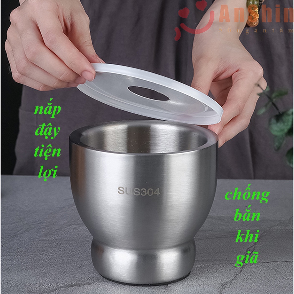 Bộ cối chày Inox 304 Anshin siêu lớn - đường kính 15cm - bảo hành trọn đời không han gỉ