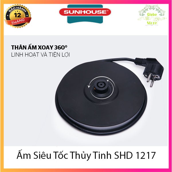 [SALE] Ấm Siêu Tốc, Bình Siêu Tốc Thủy Tinh Trong Suốt Sunhouse 1.7L SHD 1217