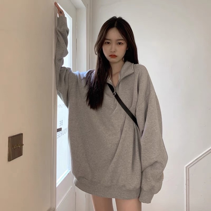 🌥 A07 Áo nỉ polo thu đông dày dặn dài tay có séc zip ulzzang CÓ ẢNH THẬT