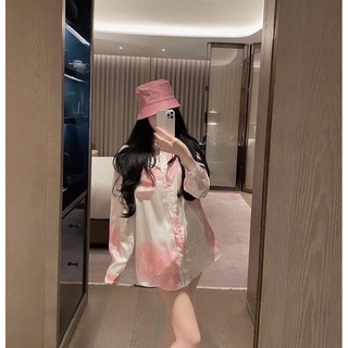 Áo sơ mi lụa loang hoạ tiết lv full tag
