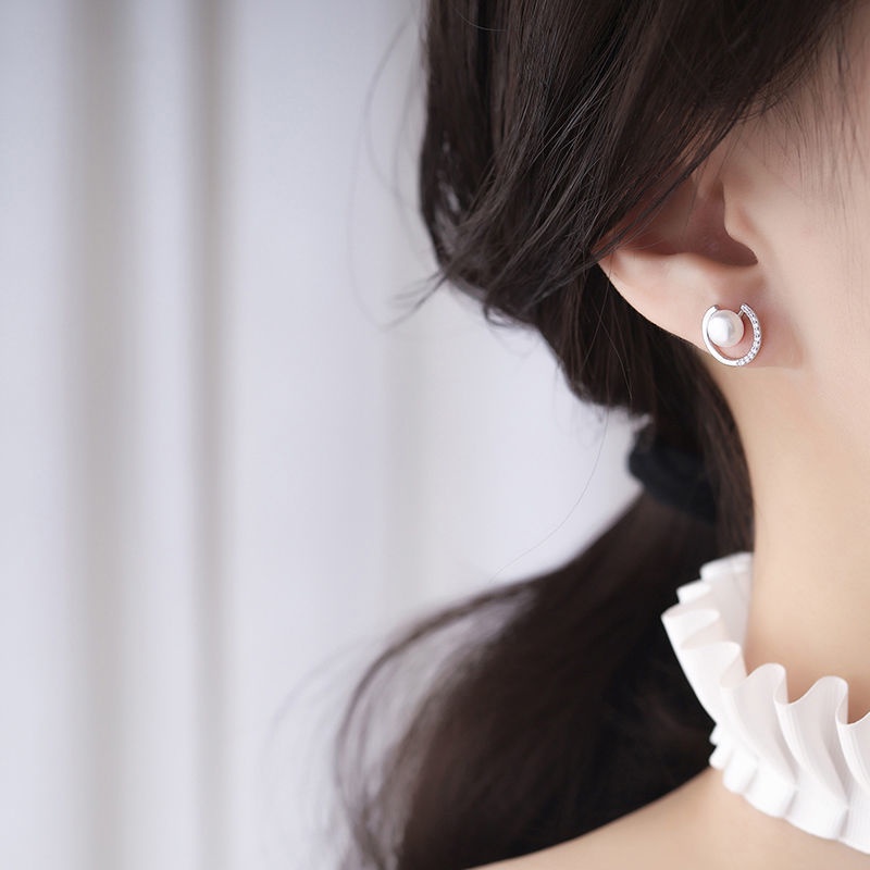 Hoa tai MANYUE dáng tròn màu sắc mạ vàng đính ngọc trai nhân tạo kiểu Hàn Quốc