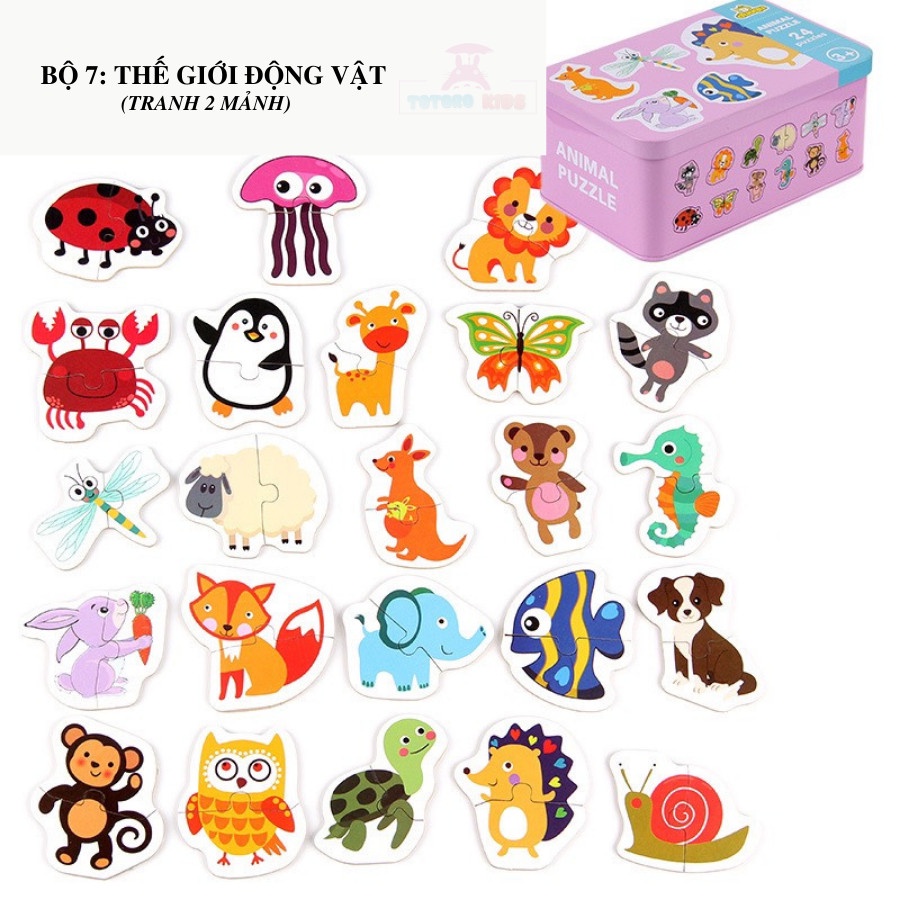 Bộ tranh ghép hình 3D Puzzle hộp thiếc đồ chơi xếp hình phát triển thông minh cho bé 1 2 3 4 tuổi Totorokids