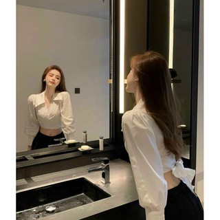 Áo sơ mi trắng croptop cột nơ