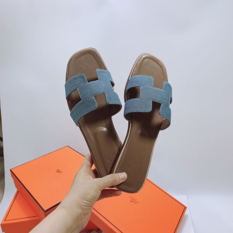 B(ẢNH THẬT) Dép Hm Quai Vải Denim Da Mềm Êm Fullbox Xốp Mút Bill Túi Cao Cấp LOẠI 1