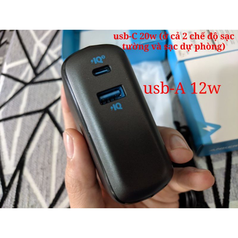 Pin sạc dự phòng 2 in 1 Anker Fusion 10000 mAh kiêm sạc tường A1623 PD 20w