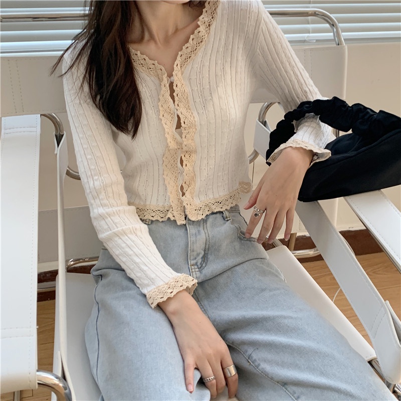 Áo Khoác Cardigan Dệt Kim Tay Dài Viền Ren Kiểu Retro Thời Trang Cho Nữ 8 Màu Lựa Chọn | BigBuy360 - bigbuy360.vn