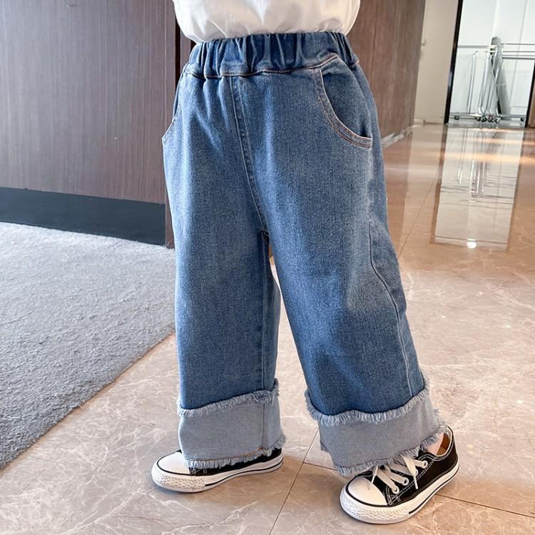 Quần Denim Ống Rộng Phong Cách Hàn Quốc Nhật Bản Mới 2022 Cho Bé Gái