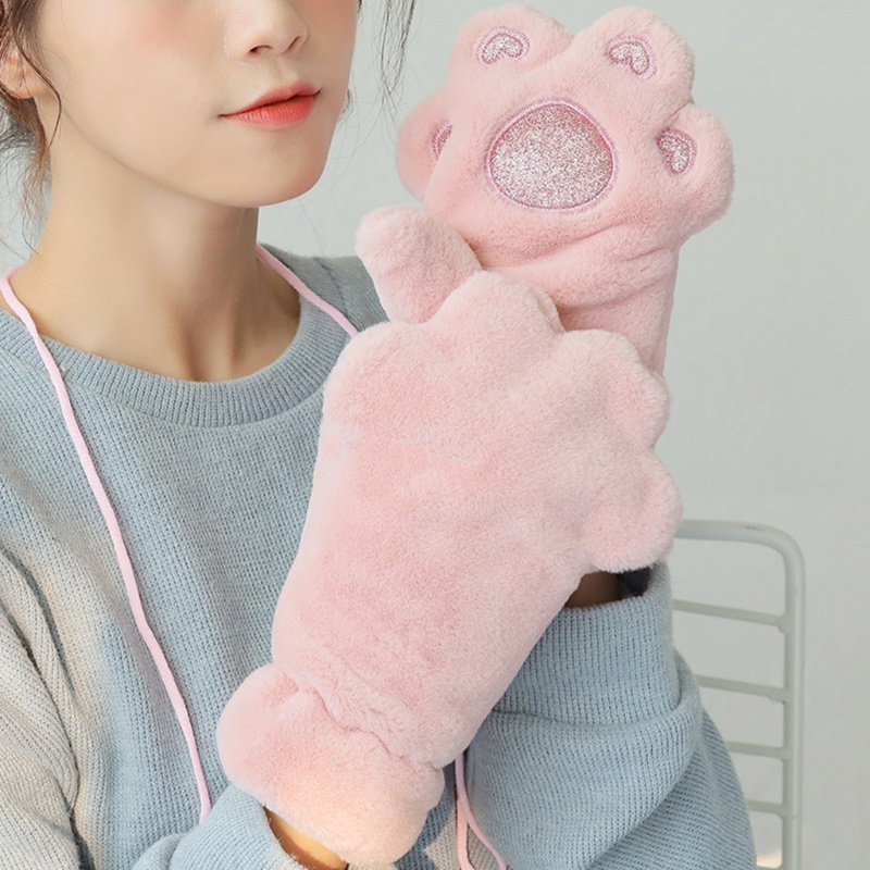 Găng Tay Giữ Ấm Hở Ngón Hình Bàn Chân Mèo Cho Học Sinh