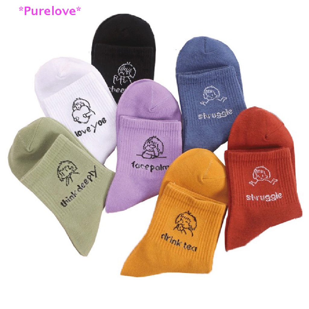 Vớ Cotton Cổ Vừa Màu Trơn In Họa Tiết Hoạt Hình Vui Nhộn Thời Trang Xuân Hè Cho Nữ Mới