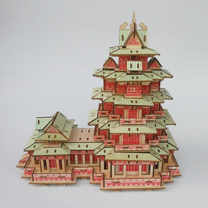 Đồ chơi lắp ráp gỗ 3D Mô hình Tháp Yuejiang Tower Laser HG-F031- Tặng kèm đèn LED USB trang trí