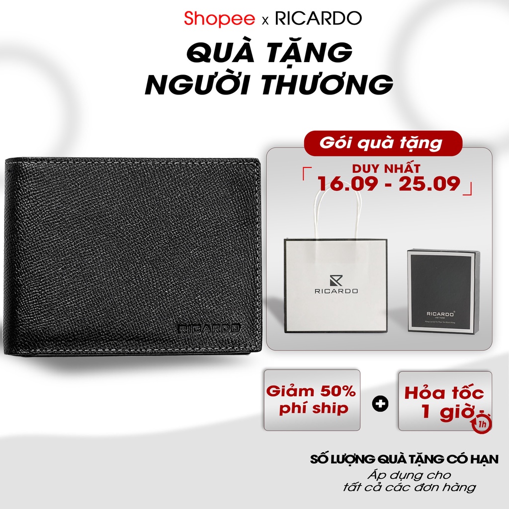 Ví Da Nam Bò Thật Saffiano Cao Cấp Brand Ricardo ,Bóp Nam Da Thật Siêu Bền Chống Nước Chống Xước V103