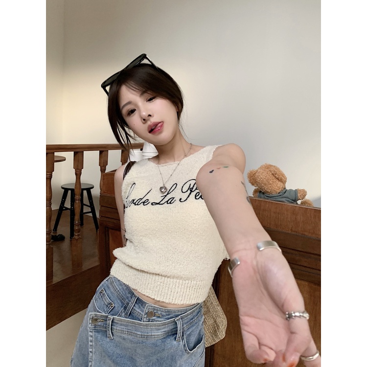 Áo sweater Dệt Kim Tay Dài Dáng Ôm In Họa Tiết Kiểu retro Hàn Quốc Thời Trang Mùa Thu Cho Bạn Gái