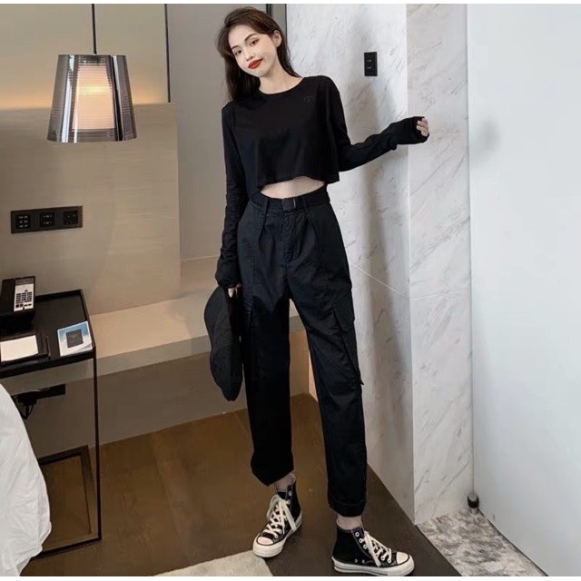 Áo croptop nữ trơn dài tay thun da cá mềm mại bao xinh - CRT01
