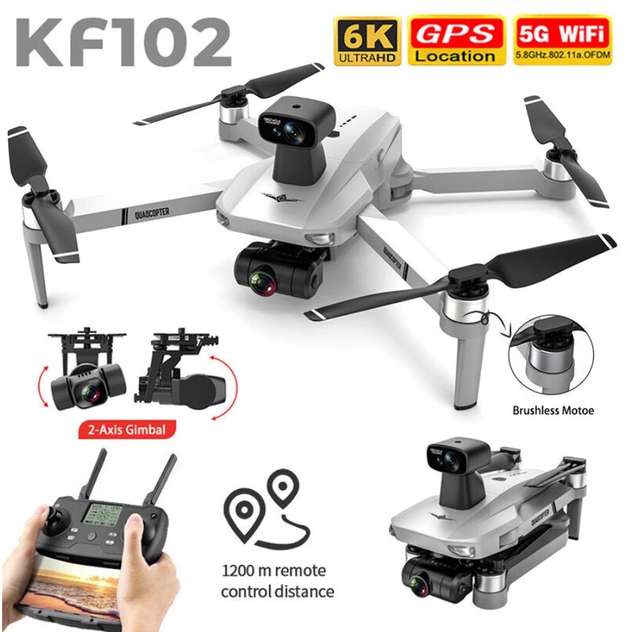 Máy Bay Không Người Lái 4 Cánh KF102, Drone Flycam 4k Mini Giá Rẻ, Play cam, Flai Cam WiFi Pin Khỏe Bay Xa 1200 Mét