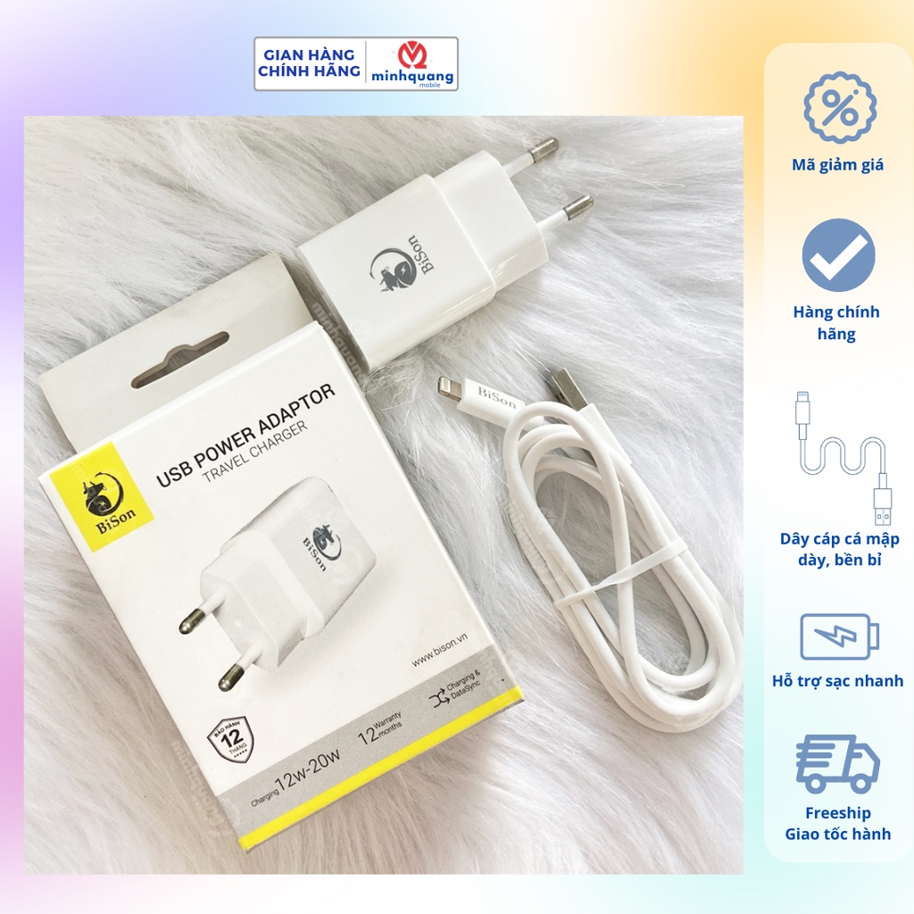 Combo Cốc Cáp Sạc A to L Bison dành cho iPh chính hãng, Bảo Hành 12 Tháng