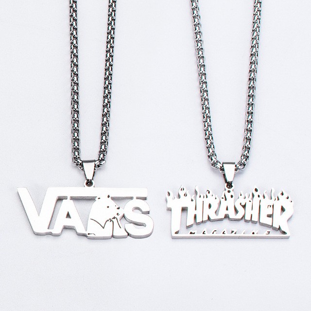 Dây Chuyền Vòng Cổ Chữ VANS - THRASHER Ngọn Lửa Phong Thép Titan Hiphop - VC018