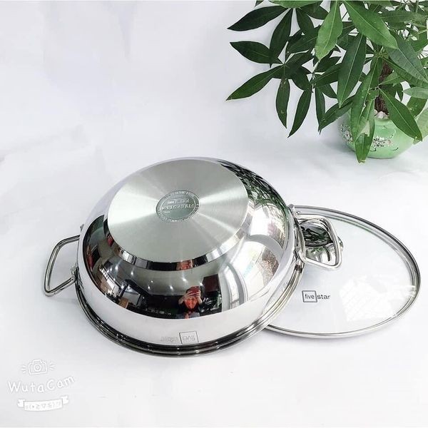 [FREESHIP] Chảo lẩu inox cao cấp 3 đáy Fivestar đường kính 32cm vung kính, chảo xào sâu lòng có nắp Five Star /HCH005