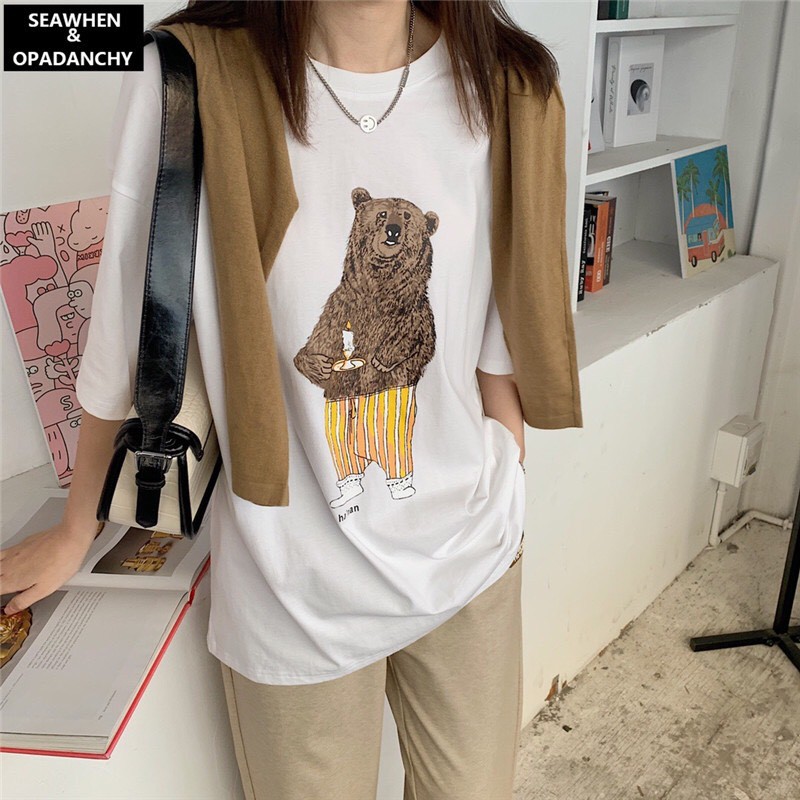 Áo thun nữ form rộng in hình chất cotton thoáng mát Xonxen Shop free size mã A038
