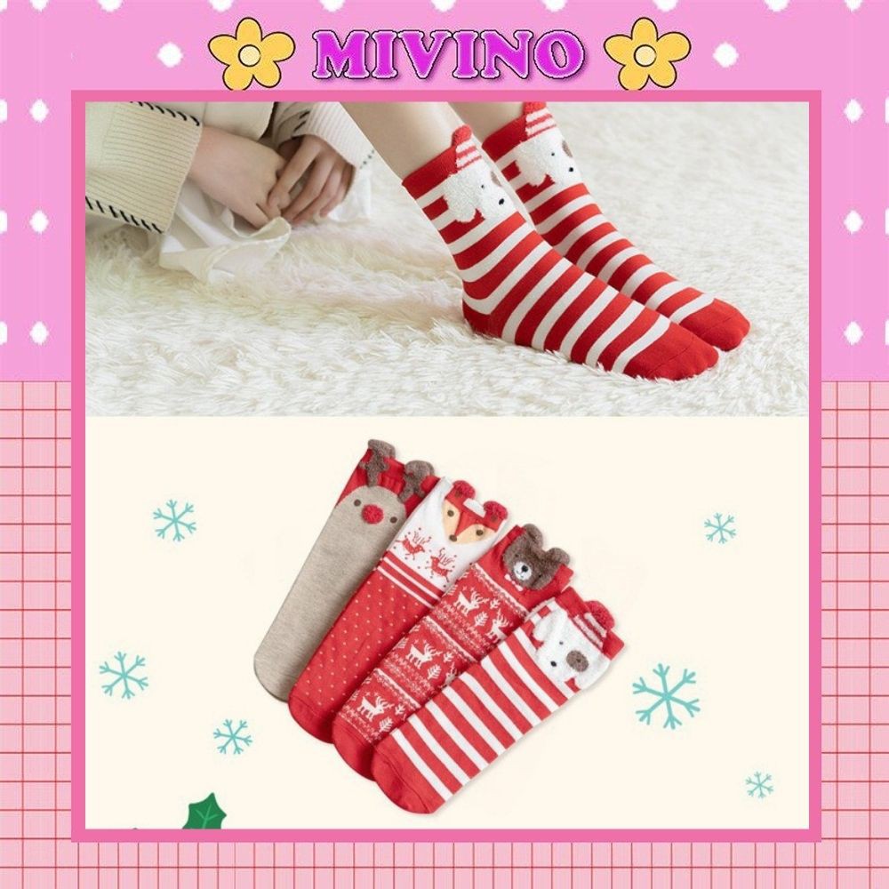 Set 4 đôi tất giáng sinh Mivino vớ cổ cao Noel ấm ám TN122