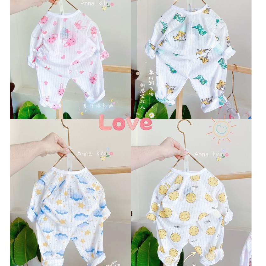 Bộ cotton giấy dài tay, cài vai cho bé sơ sinh hàng đẹp - BO6