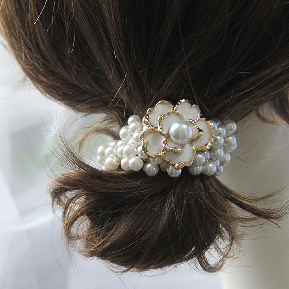 Dây Buộc Tóc Trang Trí Hoa Và Ngọc Trai Xinh Xắn Cho Nữ