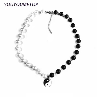 Dây chuyền chuỗi hạt ngọc trai nhân tạo mặt biểu tượng âm dương độc đáo phong cách trung hoa thời trang cho nam và nữ