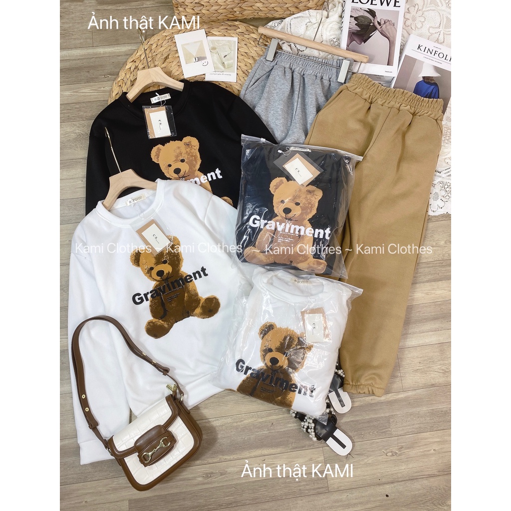 Set Bộ Nỉ Bông Áo Hoodie Dài Tay chất nỉ bông hình gấu Graviment kèm quần jogger bo gấu - KAMI Clothes