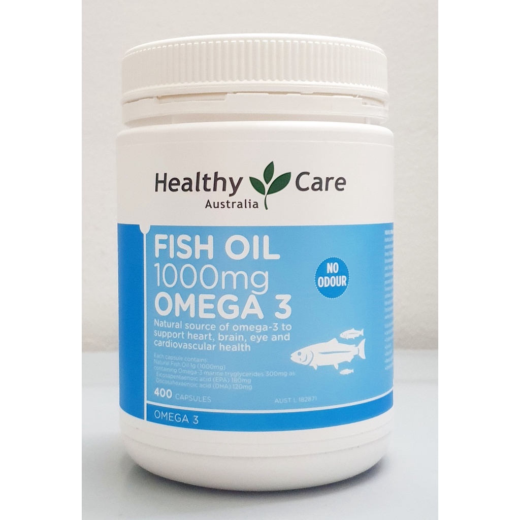 Dầu cá tự nhiên Fish Oil 1000 mg Omega 3 hãng Healthy Care của Úc hộp 400 viên