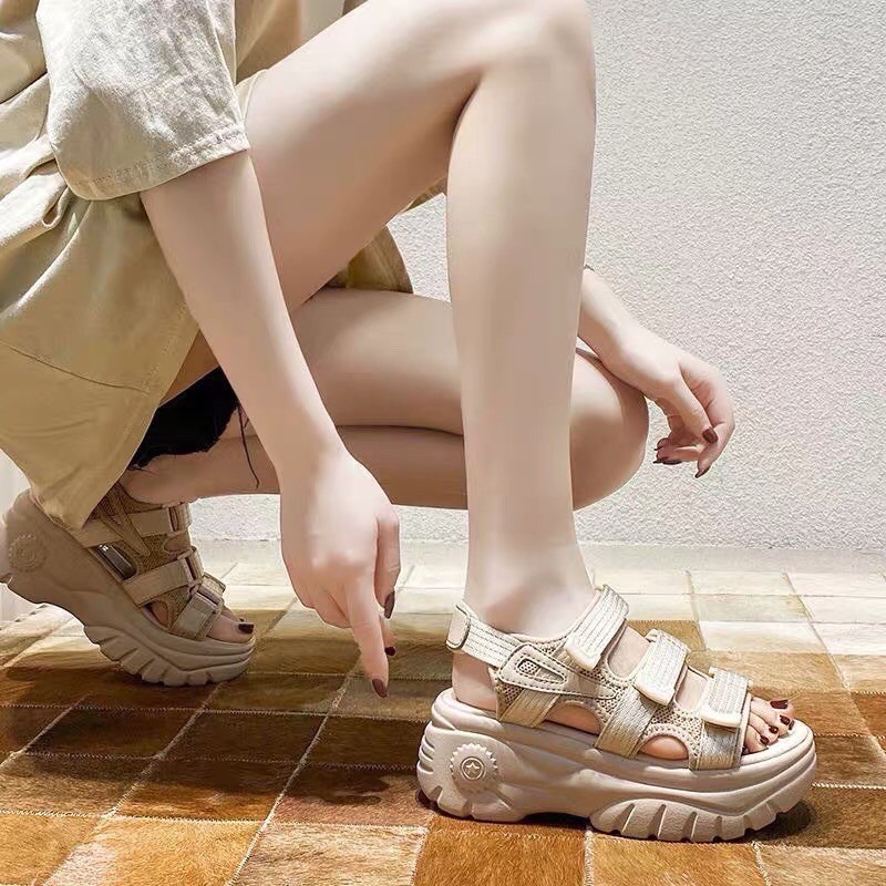 [Mã FASHIONT4WA2 giảm 10k đơn từ 50k] SANDAL , DÉP 3 QUAI DÁN ĐỘN ĐẾ 2 MÀU HQ