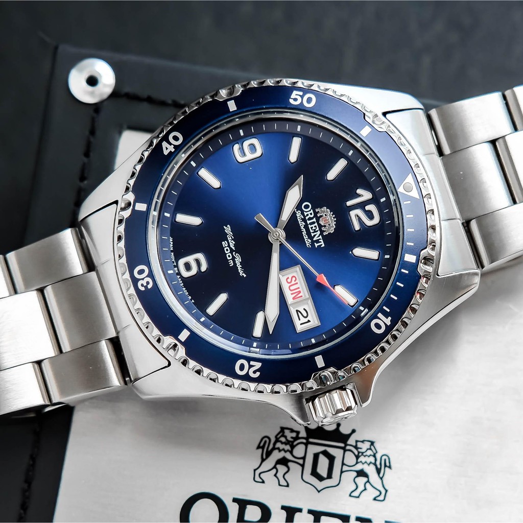 Đồng hồ Nam chính hãng Orient Mako 2 SAA02002D3 Automatic Xanh dương,Lịch thứ ngày,Vòng bezel-Máy cơ-Dây thép-Size 41mm