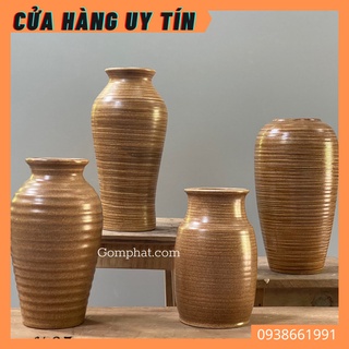 Lọ hoa gốm sứ- Bình cắm hoa gốm mộc men nâu Bát Tràng trang trí, decor nhà cửa