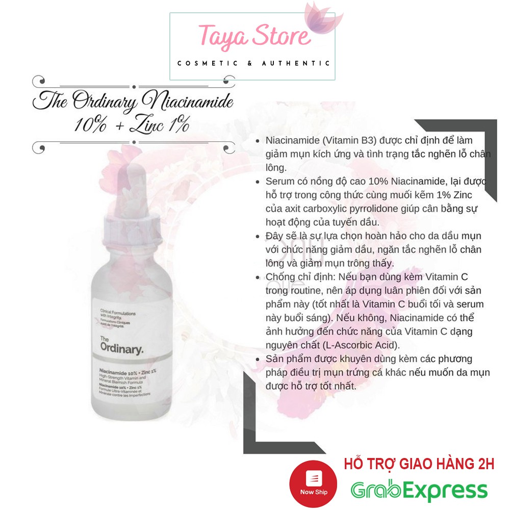 Serum The Ordinary Niacinamide 10% + Zinc 1% dịu tình trạng mụn 30ml Canada