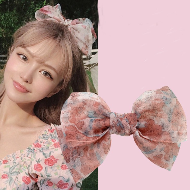 Kẹp nơ vải lụa hoa Vintage KAH163