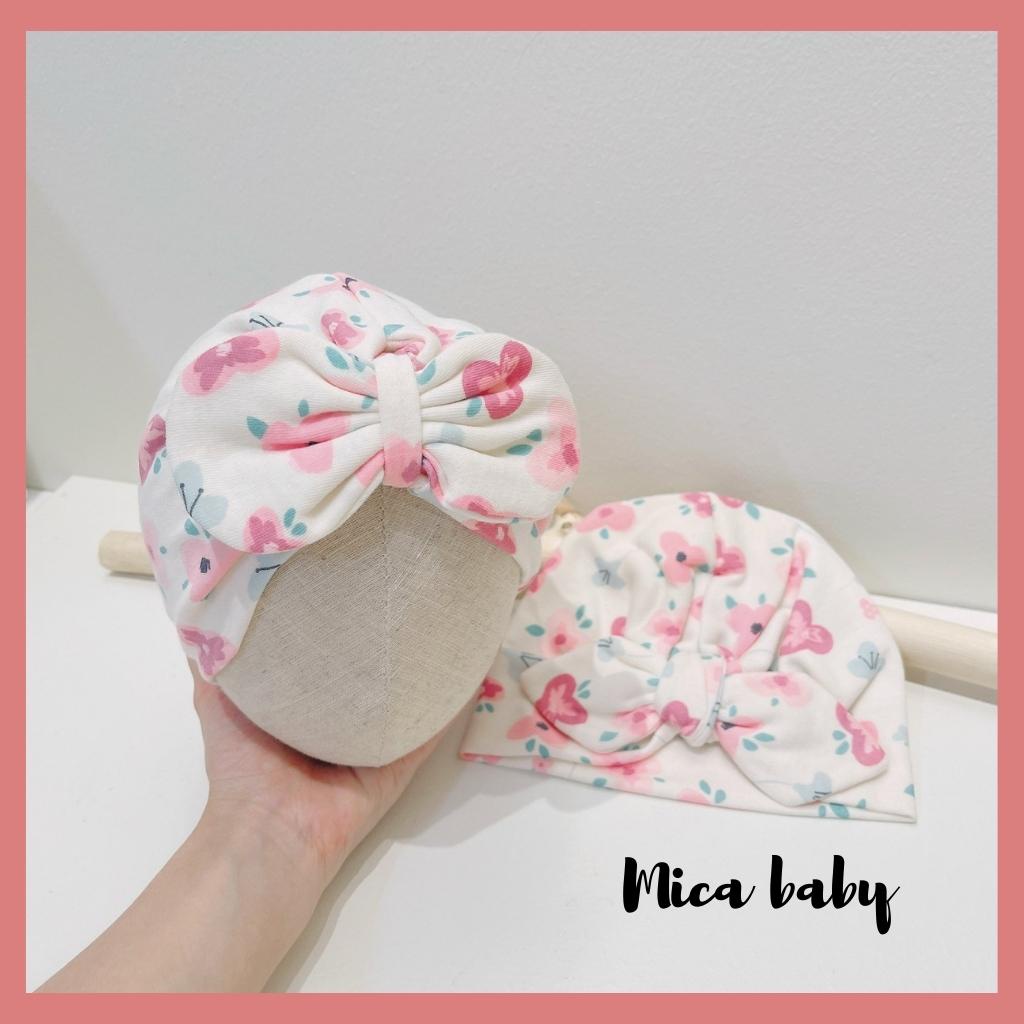 Mũ turban họa tiết hoa tím hồng xinh xắn cho bé gái MTB165 Mica Baby