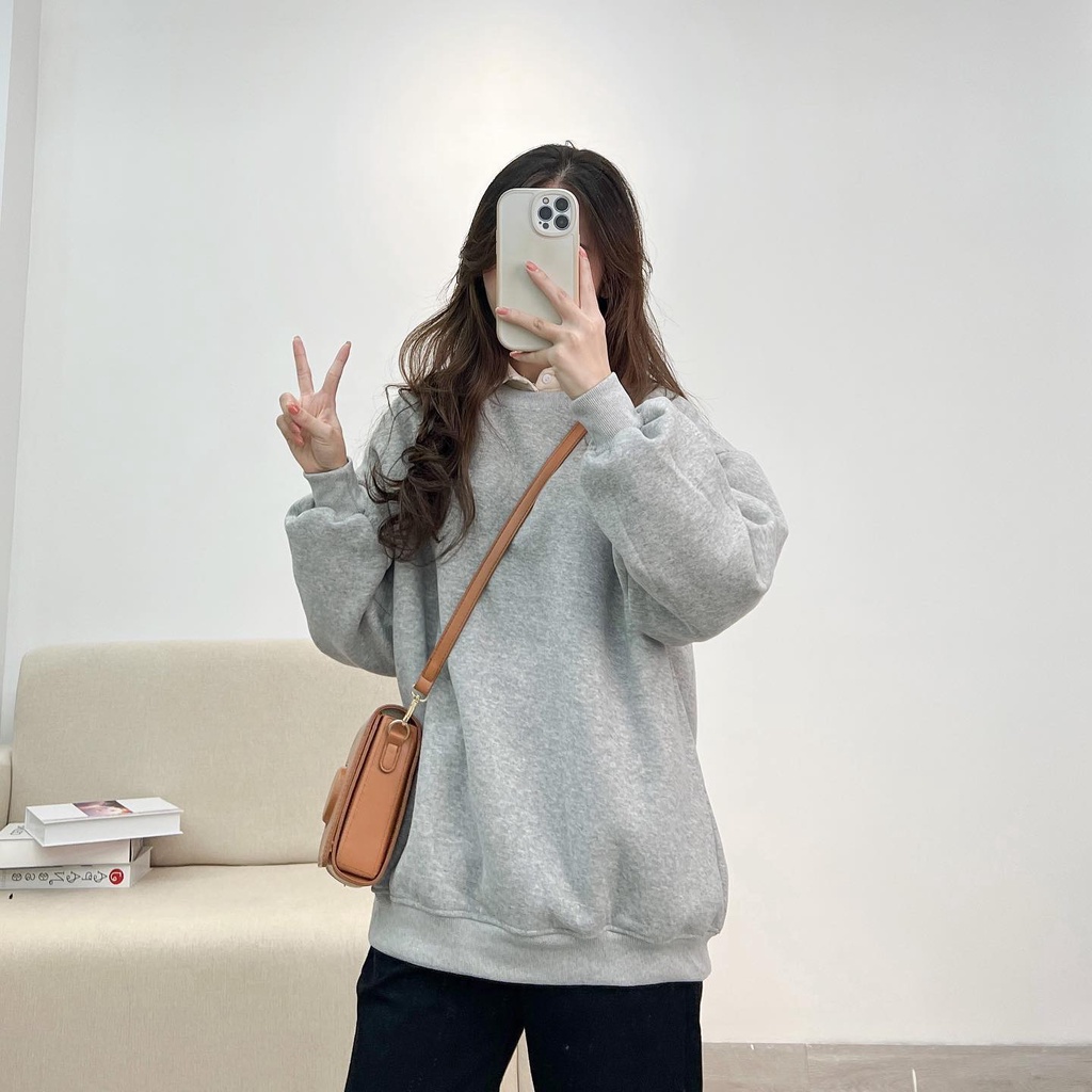 XẢ HÀNG Áo sweater  trơn form rộng nỉ bông dày dặn thời trang Miho house