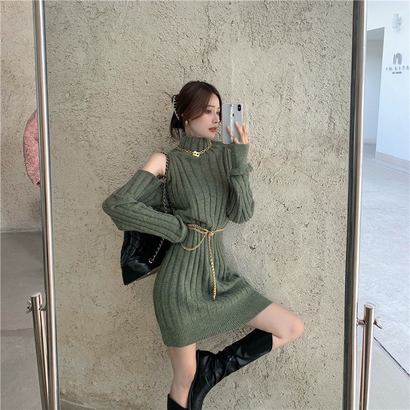 Đầm Len Suông Cổ Trụ Khoét Vai Nữ Tính - NEALA