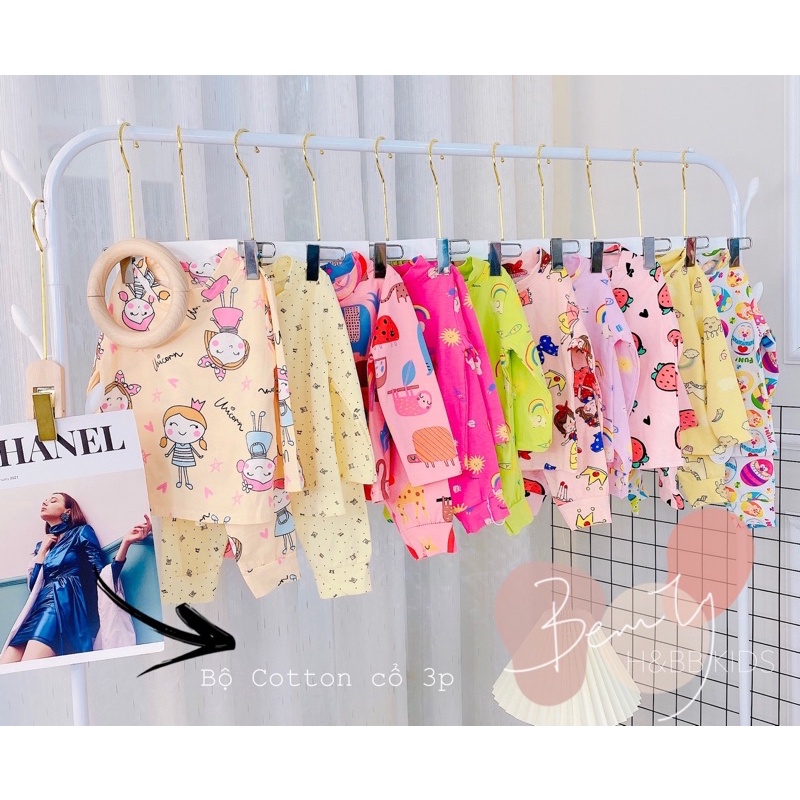 Bộ cotton hình dài tay cổ 3 phân siêu xinh cho bé