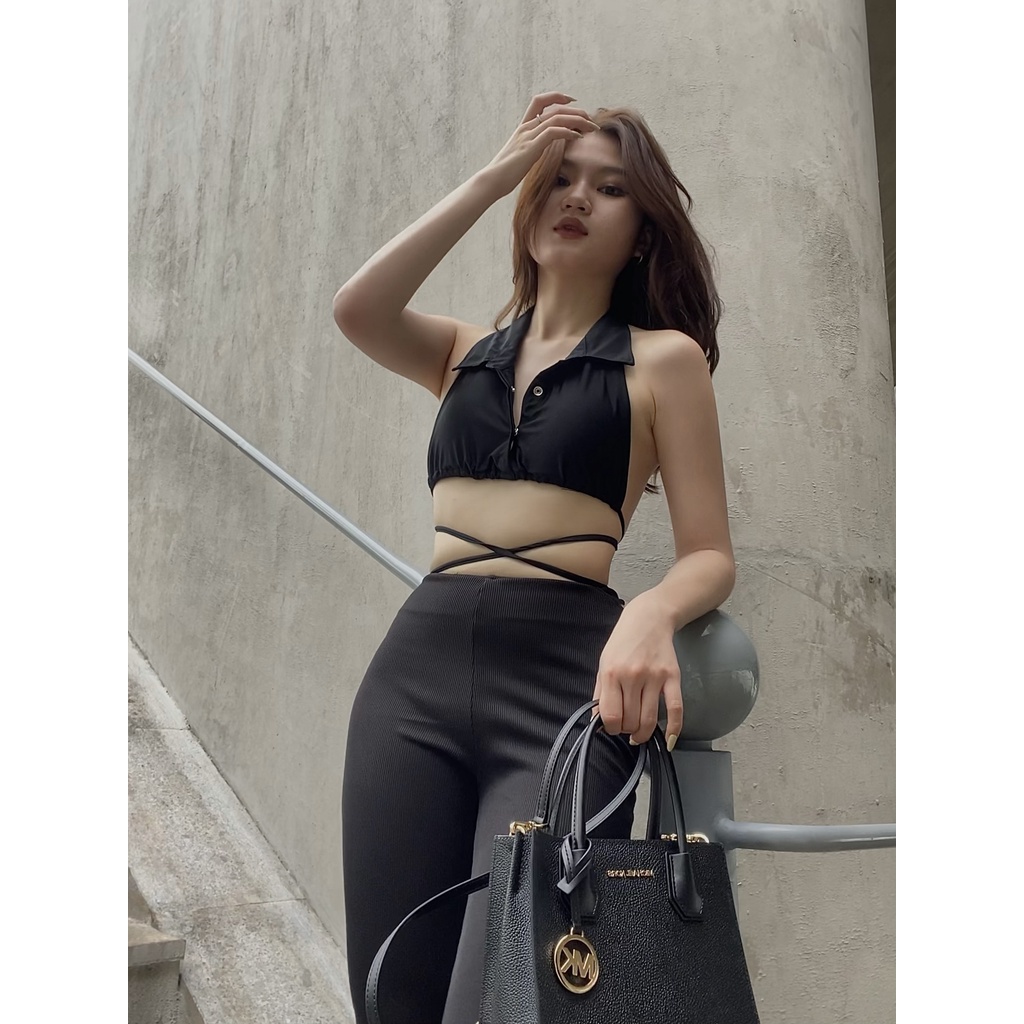 Set bộ áo cổ lọ chéo quấn bụng  (Kisty, Henty)