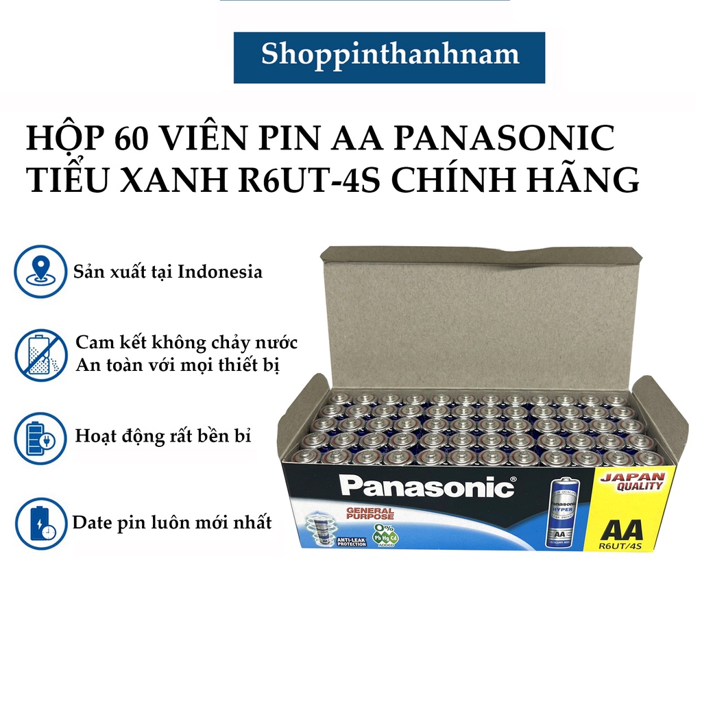 Hộp 60 viên pin AA Panasonic tiểu xanh 1,5V R6UT/4S chính hãng