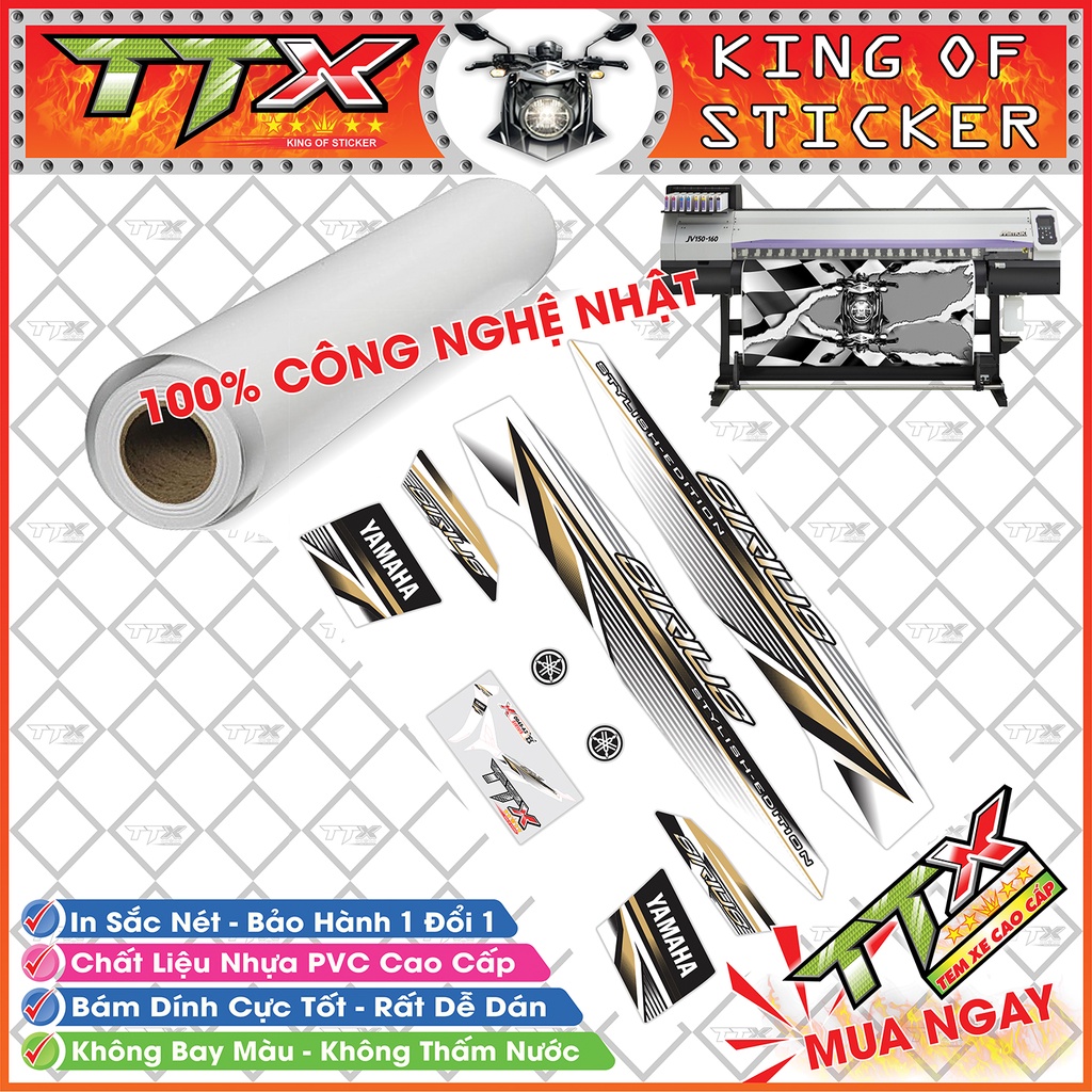 Tem xe sirius chỉ màu đồng , Team phụ kiện sirius trắng vệt đen tuyệt đẹp , Shop TTX Tem rời sirius mã (S0045/A2)