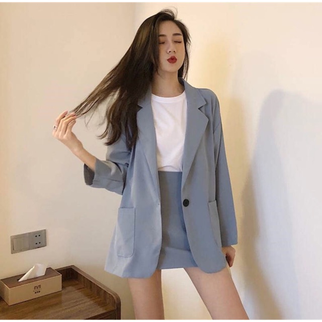 Set Áo Blazer Chân Váy Quảng Châu Ulzzang Hàn Quốc Hot 2020