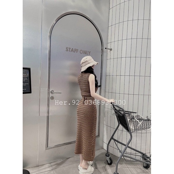 Set áo len ba lỗ kèm chân váy siêu xinh , Set len ôm body dáng dài