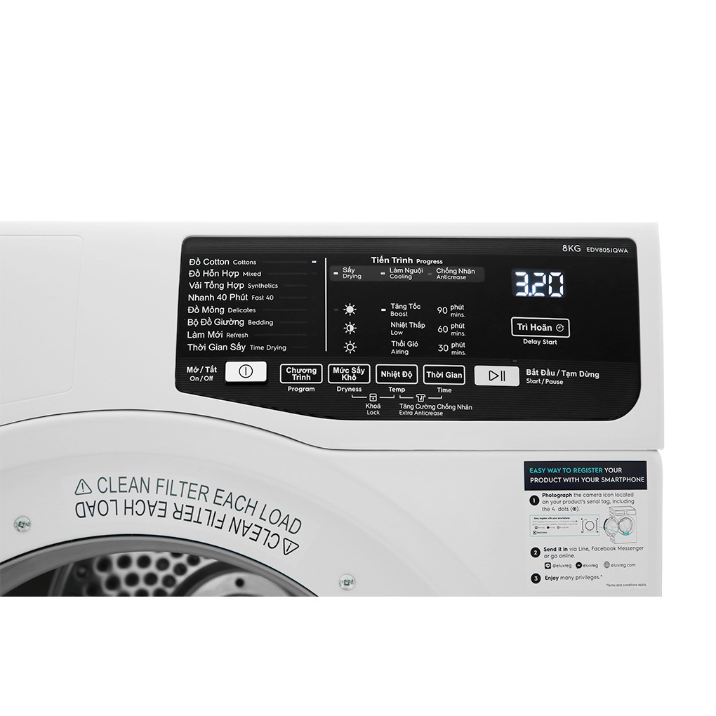 Máy sấy quần áo Electrolux EDV805JQWA 8kg