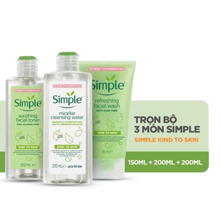 Combo Simple Chăm Sóc Da Nhẹ Dịu: Tẩy Trang + Sữa Rửa Mặt + Nước Hoa Hồng