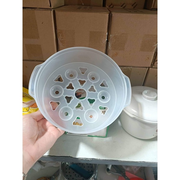 Nắp nhựa,xửng hấp,vành nhựa bộ nồi nấu cháo chậm bear 0.8l