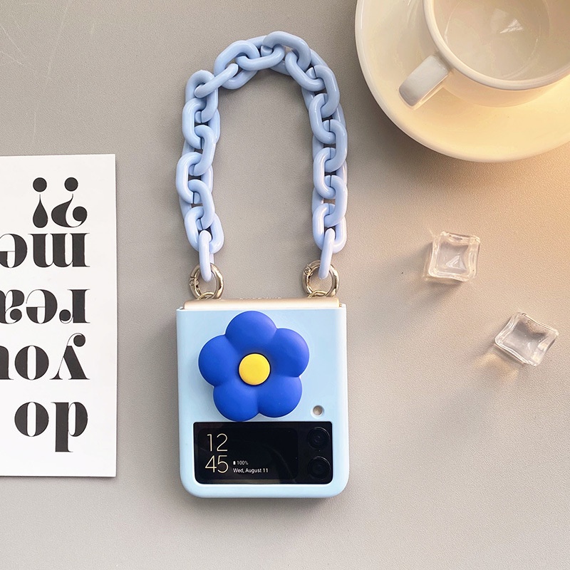 Ốp Điện Thoại Nắp Gập Mặt Nhám Kèm Dây Đeo Tay Hình Bông Hoa DIY Cho Samsung Galaxy Z Flip 4 3 2 1 Flip3 Flip4