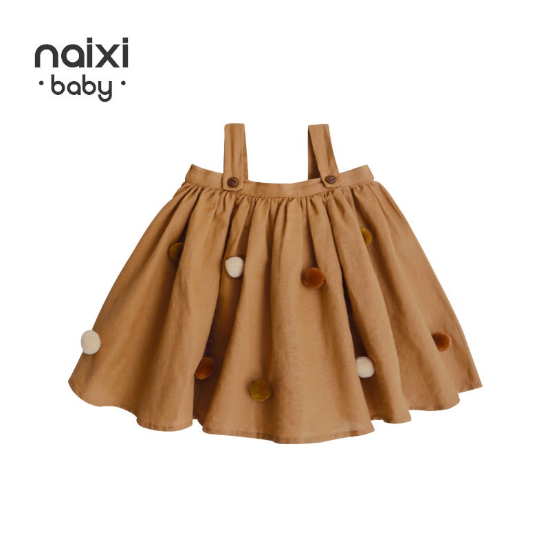 Đầm Hai Dây Mùa Hè Bằng Vải Lanh Và Cotton Có Dây Quả Bóng Đan Tay Mới Cho Bé Gái