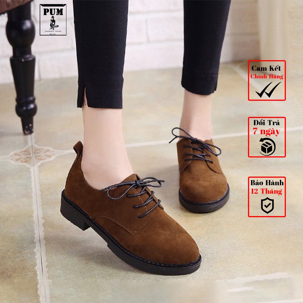 GIÀY Nữ OXFORD Da Lộn Buộc Dây Đế Cao thời trang Pum DL797